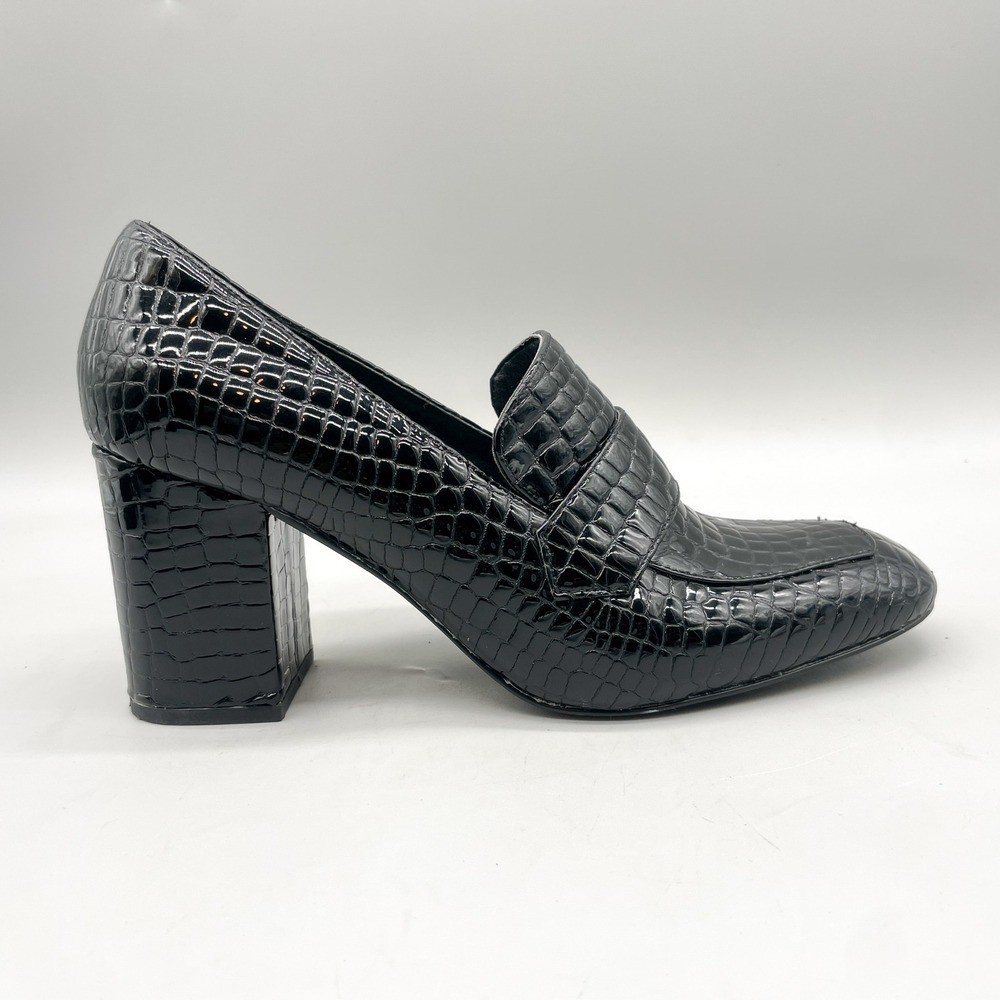 EB by Miista Womens 40 Linnea Croc Embossed Heel Loafers Black Patent Leather